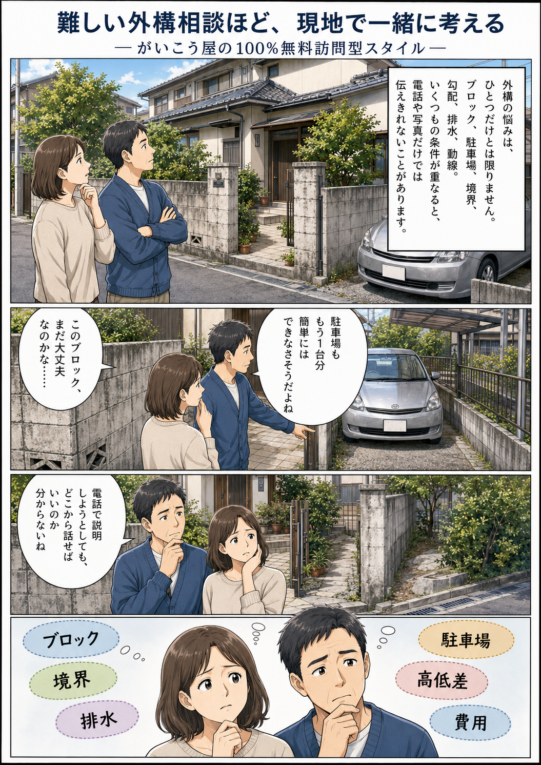 難しい外構相談ほど、現地で一緒に考える