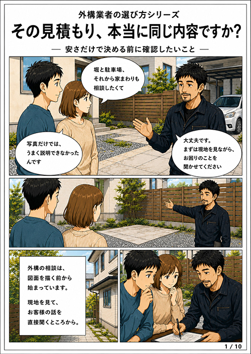 漫画でわかる、外構会社の選び方①<br>― 価格で決める前に確認したいこと編 ―
